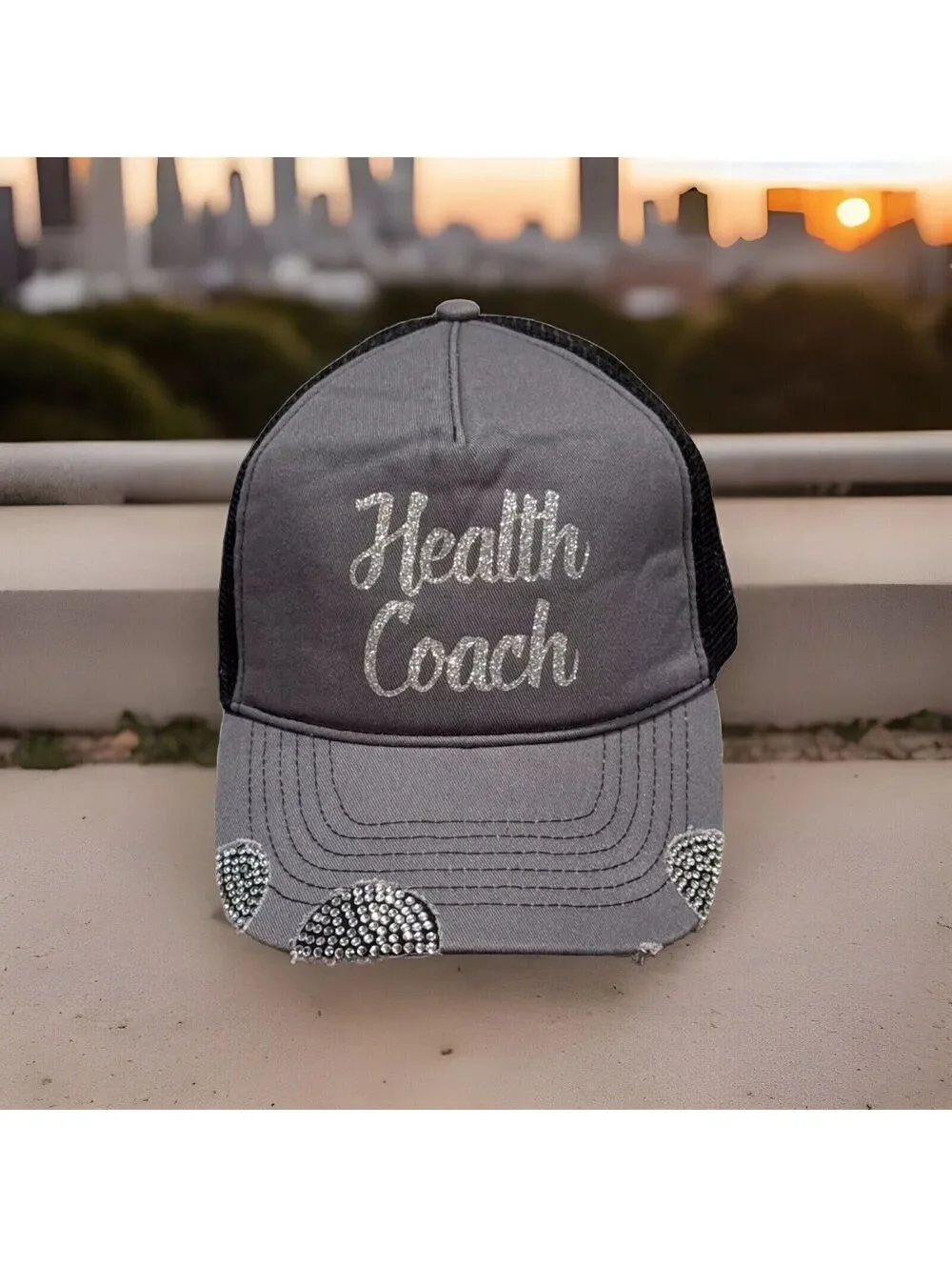 Women’s Health Coach Faux Rhinestone Diamond Workout Run Snapback Baseball Cap